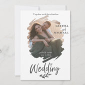 Modern Black & White Photo Wedding Invitation Kaart (Voorkant)