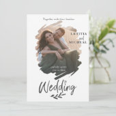 Modern Black & White Photo Wedding Invitation Kaart (Staand voorkant)