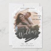 Modern Black & White Photo Wedding Invitation Kaart (Voorkant)