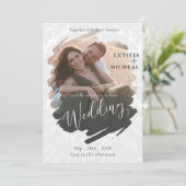 Modern Black & White Photo Wedding Invitation Kaart (Staand voorkant)