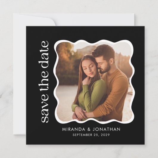 Modern Black White Photo Wedding Save The Date (Voorkant)