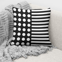 Modern Black White Polka Dots and Stripes Pattern