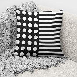 Modern Black White Polka Dots and Stripes Pattern Kussen
