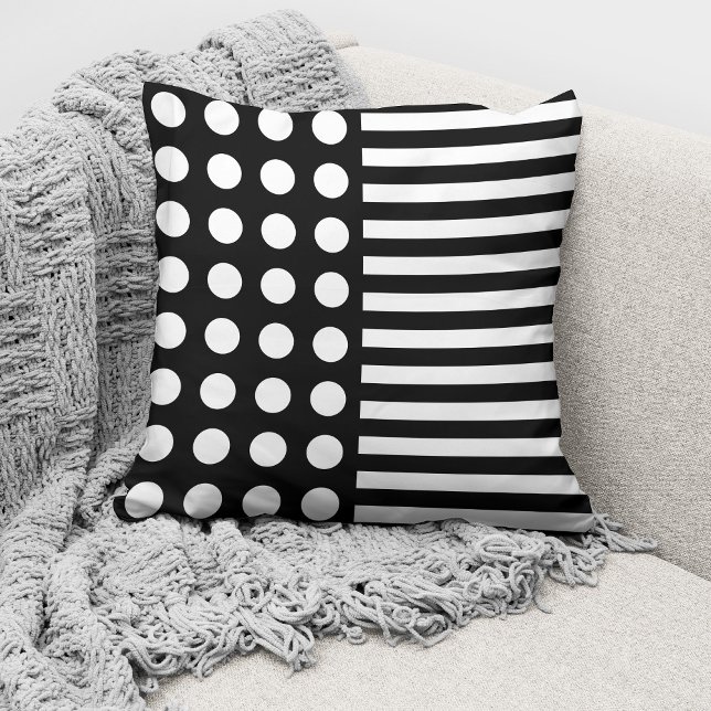 Modern Black White Polka Dots and Stripes Pattern Kussen (Creator heeft geüpload)