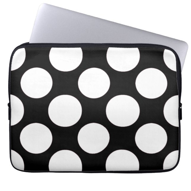 Modern Black White Polka Dots Pattern Laptop Sleeve (Voorkant)