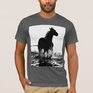 Modern Black White Pop Art Running Horse Mannen T-shirt