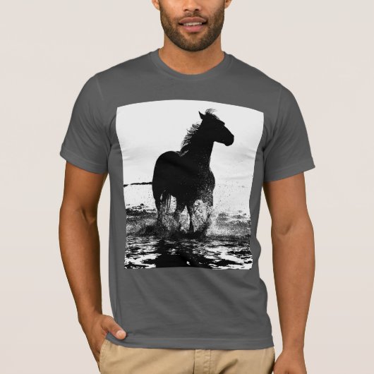 Modern Black White Pop Art Running Horse Mannen T-shirt (Voorkant)