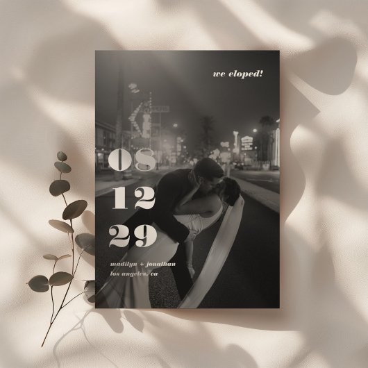 Modern Black White Retro Wedding Elopement Party Kaart