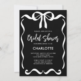 Modern Black White Ribbon Bow Bridal Shower Kaart