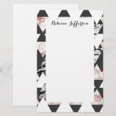 Modern Black White Roos Gold Marble Geo Triangles Briefpapier (Voorkant / Achterkant)