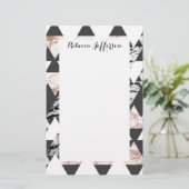 Modern Black White Roos Gold Marble Geo Triangles Briefpapier (Staand voorkant)