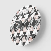 Modern Black White Roos Gold Marble Geo Triangles Ronde Klok (Hoek)