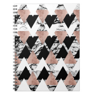 Modern Black White Roos Gold Triangles op marmer Notitieboek