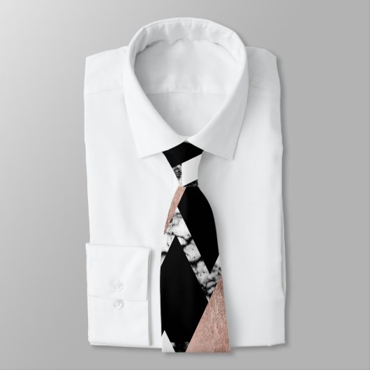 Modern Black White Roos Gold Triangles op marmer Stropdas (Gebonden)