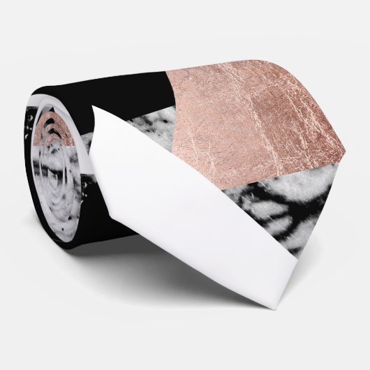 Modern Black White Roos Gold Triangles op marmer Stropdas (Opgerold)