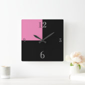 Modern Black White Roze abstract Vierkante Klok (Huis)