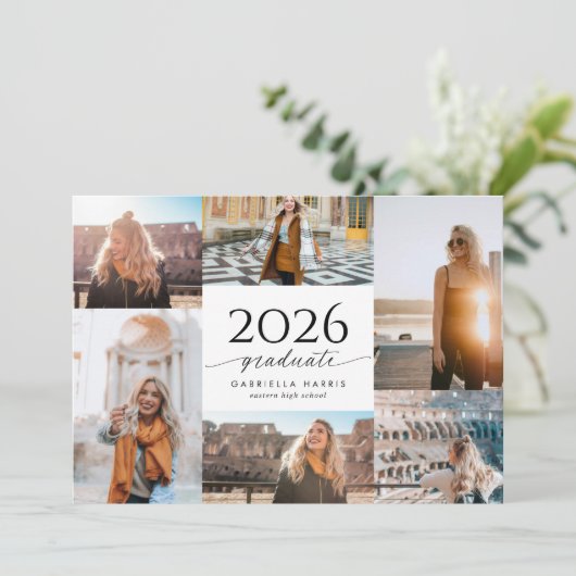 Modern Black + White Script 2026 Graduation Kaart (Staand voorkant)