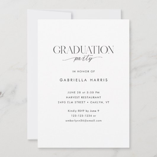 Modern Black + White Script 2026 Graduation Kaart (Achterkant)