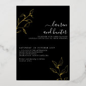 Modern Black White Script Botanical Weddenschap Go Folie Uitnodiging (Voorkant)