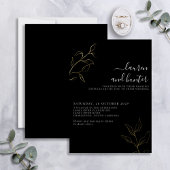 Modern Black White Script Botanical Weddenschap Go Folie Uitnodiging