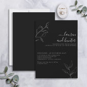 Modern Black White Script Botanical Wedding Invit Kaart