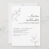 Modern Black White Script Botanical Wedding Kaart (Voorkant)
