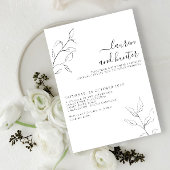 Modern Black White Script Botanical Wedding Kaart