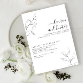 Modern Black White Script Botanical Wedding Kaart