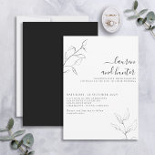 Modern Black White Script Botanical Wedding Kaart