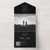 Modern Black & White Script Couple Photo Wedding All In One Uitnodiging (Binnen)