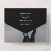 Modern Black & White Script Couple Photo Wedding All In One Uitnodiging (Achterkant)