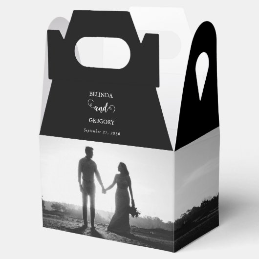 Modern Black & White Script Couple Photo Wedding Bedankdoosjes (Geopend)