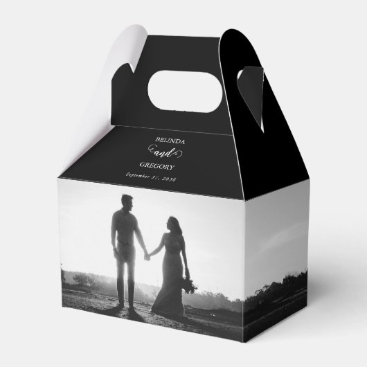 Modern Black & White Script Couple Photo Wedding Bedankdoosjes (Voorkant Zijde)