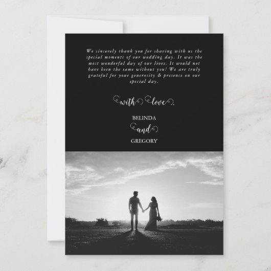 Modern Black & White Script Couple Photo Wedding Bedankkaart (Achterkant)
