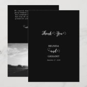 Modern Black & White Script Couple Photo Wedding Bedankkaart (Voorkant / Achterkant)
