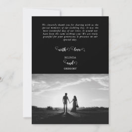 Modern Black & White Script Couple Photo Wedding Bedankkaart