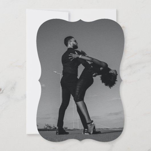 Modern Black & White Script Couple Photo Wedding Kaart (Achterkant)
