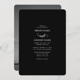 Modern Black & White Script Couple Photo Wedding Kaart
