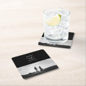 Modern Black & White Script Couple Photo Wedding Kartonnen Onderzetters (Insitu)