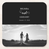 Modern Black & White Script Couple Photo Wedding Kartonnen Onderzetters (Voorkant)