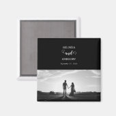 Modern Black & White Script Couple Photo Wedding Magneet (Voorkant / Achterkant)