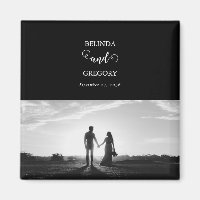 Modern Black & White Script Couple Photo Wedding