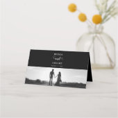 Modern Black & White Script Couple Photo Wedding Plaatskaartje (Achterkant)