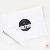Modern Black & White Script Couple Photo Wedding Ronde Sticker (Envelop)