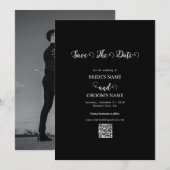 Modern Black & White Script Couple Photo Wedding Save The Date (Voorkant / Achterkant)