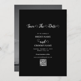 Modern Black & White Script Couple Photo Wedding Save The Date