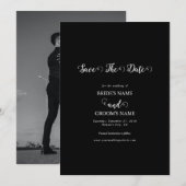 Modern Black & White Script Couple Photo Wedding Save The Date (Voorkant / Achterkant)