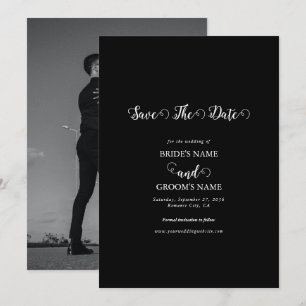 Modern Black & White Script Couple Photo Wedding Save The Date