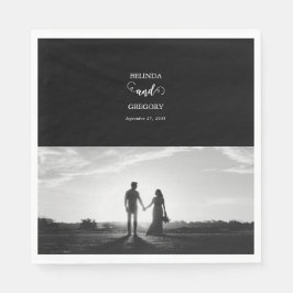 Modern Black & White Script Couple Photo Wedding Servet