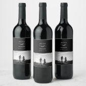Modern Black & White Script Couple Photo Wedding Wijn Etiket (Flessen)